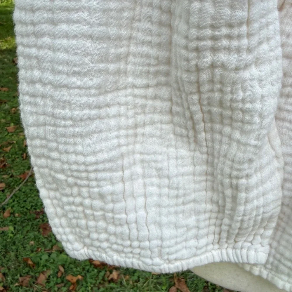 Madewell Women Cream Double Gauze Cotton Peplum Top Square Neck Long Sleeve M